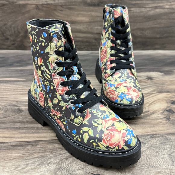 NEW Sugar Kaedy Black Vintage Floral Combat Boots Booties 7M - Picture 4 of 13